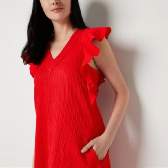 Red flutter sleeve dress size medium - Picture 3 of 8